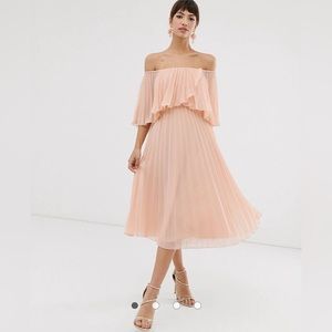 ASOS DESIGN pleated bandeau midi dress with double layer